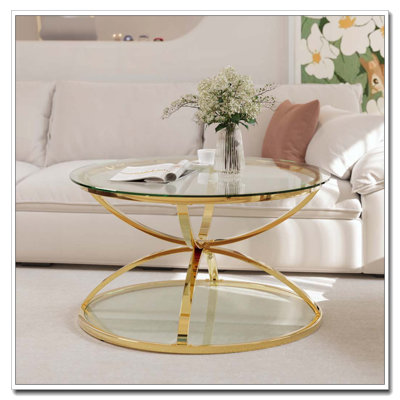 Table basse moderne en verre 31,50 "avec 2 niveaux