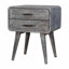Table de chevet courbée en bois de frêne massif sablé, 2 tiroirs, gris