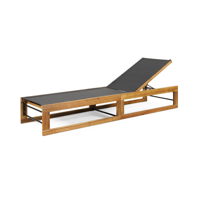 Arvada Outdoor Wood Chaise Lounge, Mint Green Mesh/Teak Frame, 1
