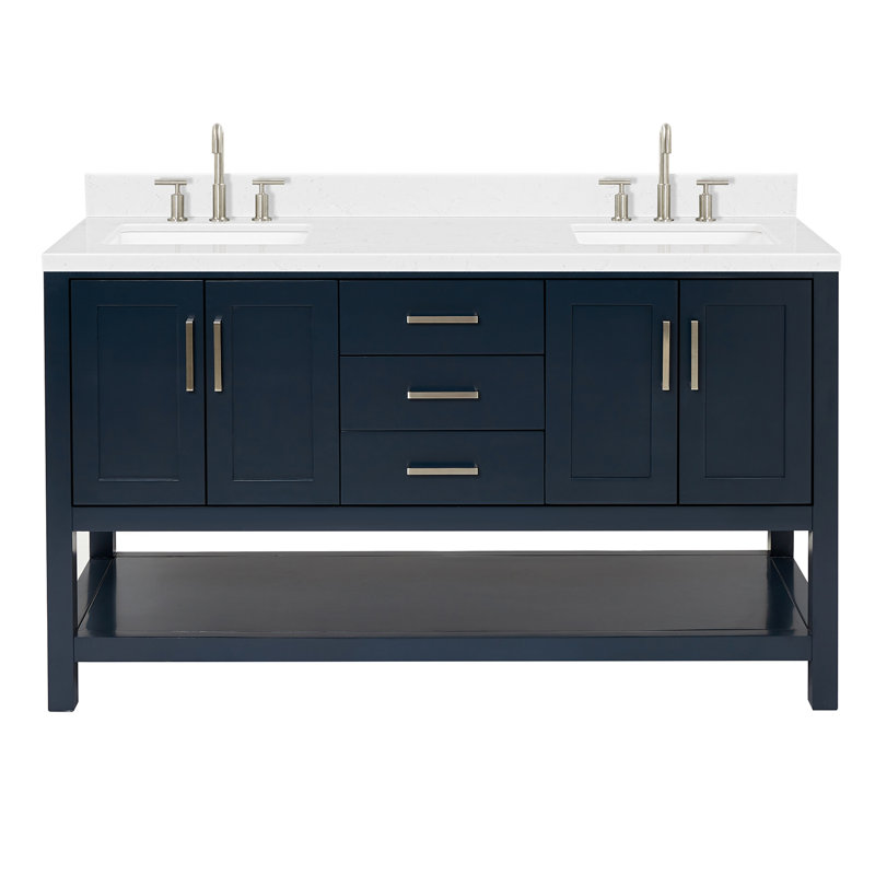 ARIEL Magnolia 60 Double Sink Bathroom Vanity with Top, Rectangular, Midnight Blue