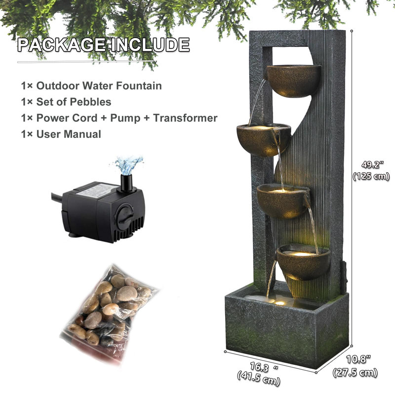 Drummans Hand Crafted Weather Resistant Floor Fountain with Light