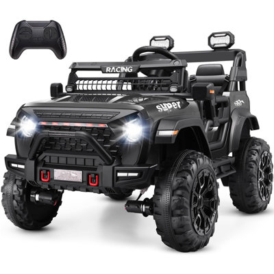 Alex 24V 4WD//2WD Ride On Jeep Car With Remote Control, Real 2 Seater Electric Truck For Kids,4X100w Motor,LED Headlights,Music Player,20 Wide Seat,Ride On Toy For Kids Toddlers, Black