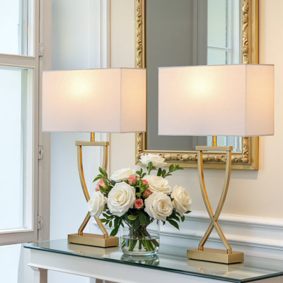 21'' Minimalist Table Lamp Set Of 2, Rectangular Linen Shades