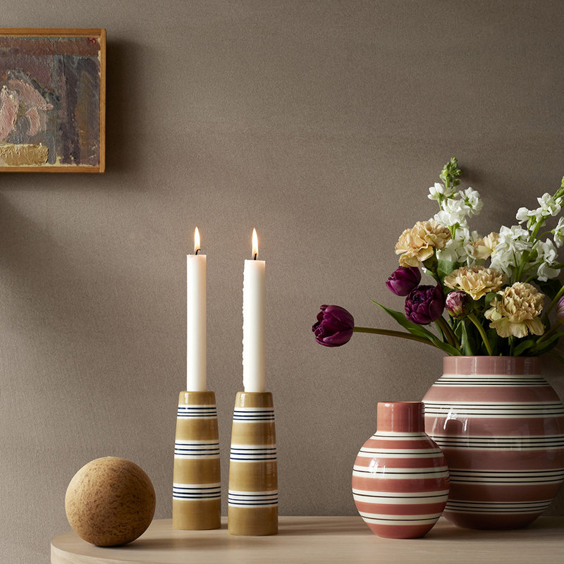 6.3" Earthenware Tabletop Candlestick, Ochre, 6.3" H x 2.4" W x 2.4" D
