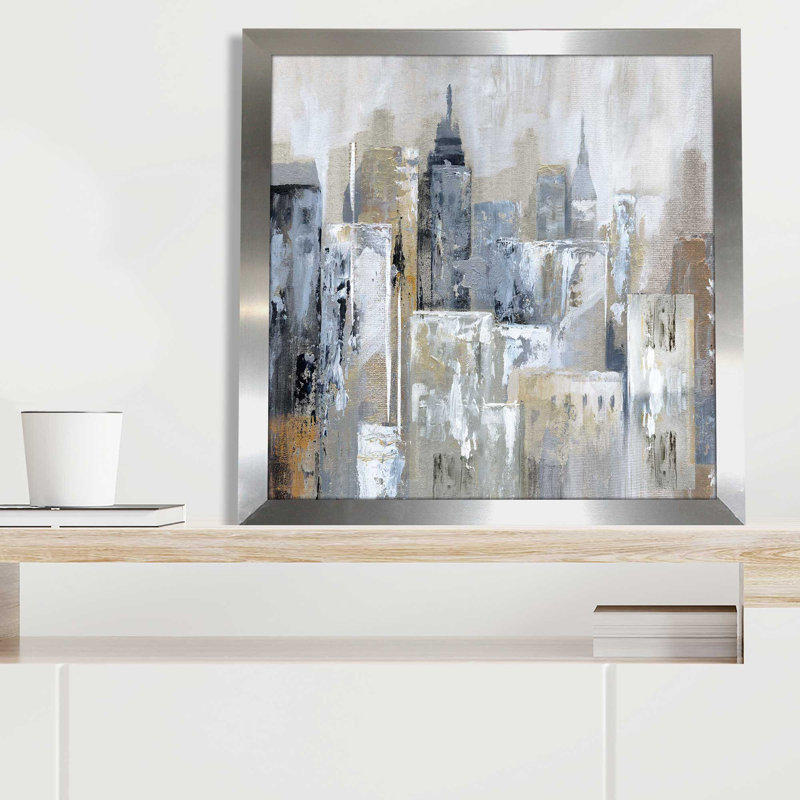 Bay City Reflection par Nan - Peinture, L 25,5 po x H 25,5 po, Encadrement argenté