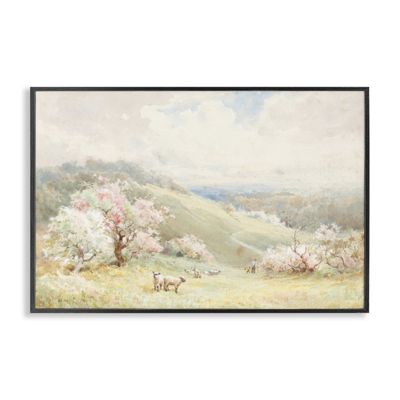«Lambs Strolling Pastel Countryside», giclée encadrée, design par Lux + Me Designs, H 12 po x l 18 po