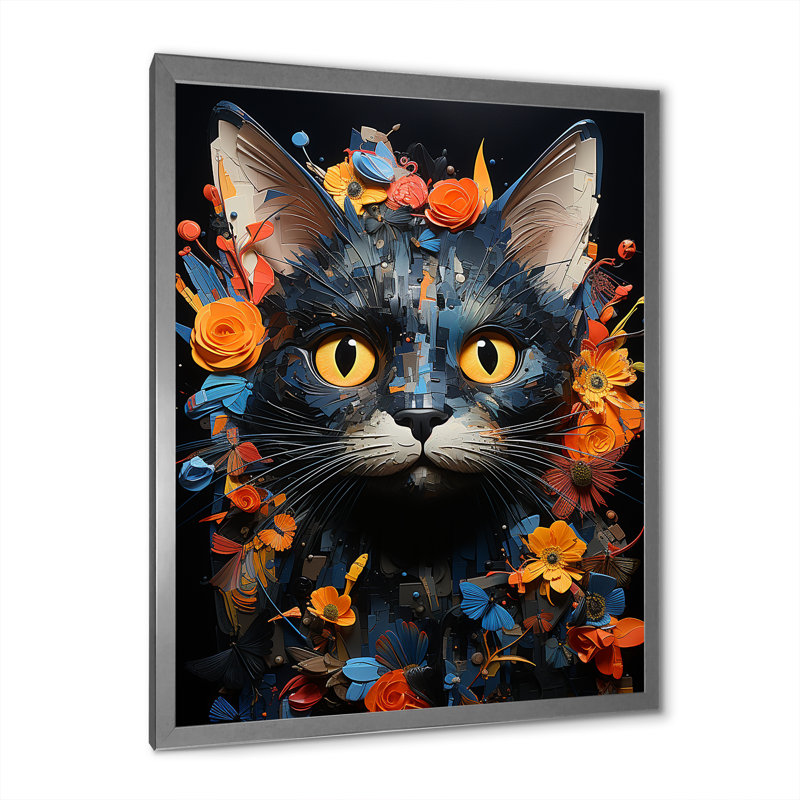 «Pixiebob Pondering Cat Collage», impressions sur toile, Cadre simple argenté, H 40 po x l 30 po x P 1,5 po