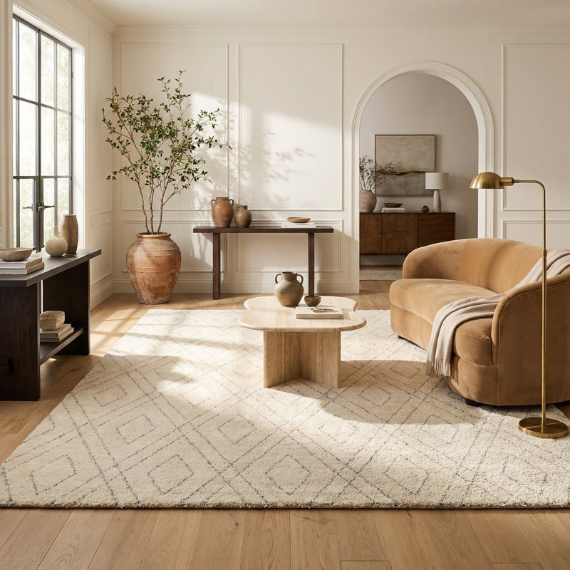 Rug Branch Eirene 5' x 8' (5'3" x 7'7") Beige/Grey Geometric Indoor Area Rug, Comtemporary, Medium Pile, Stain-Resistant Carpet - Living Room, Bedroom, Dining Room, and Kitchen