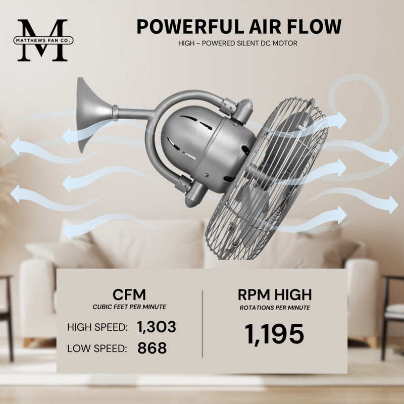 13" Oscillating Wall Mounted Fan, Brushed Nickel