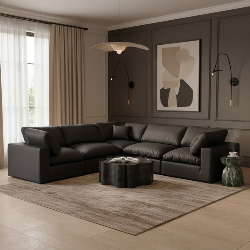 Canapé modulaire réversible de 120 po en similicuir, Cuir végétalien noir
