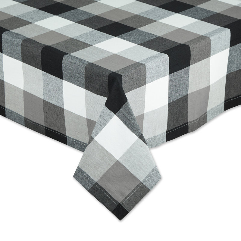 BLACK TRI COLOR CHECK TABLECLOTH 60X120, Black, 62" L x 104" W