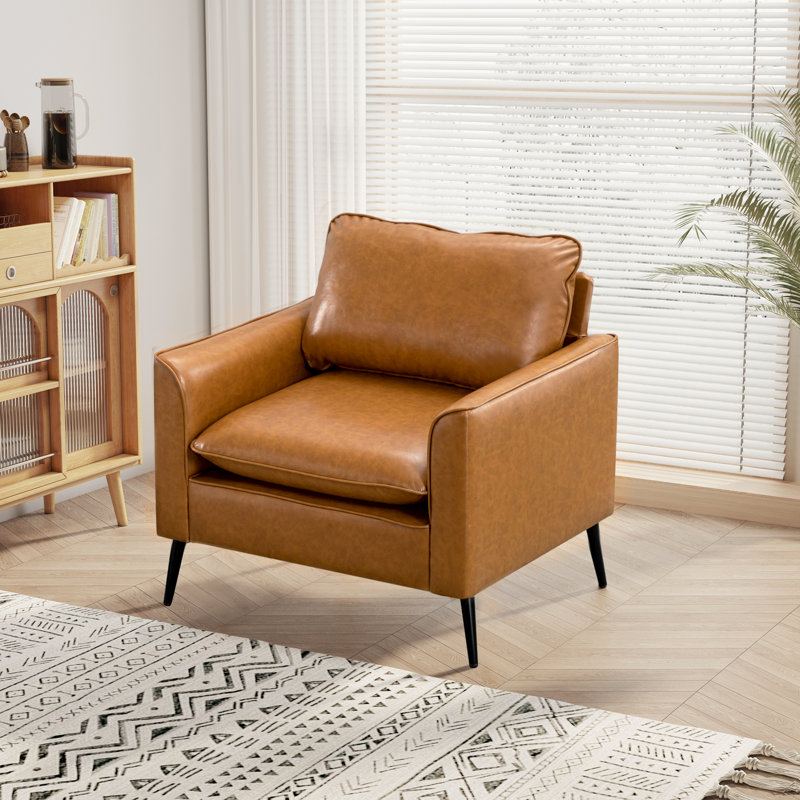  Cheronda 32.7''W Upholstered Accent Chair Mid Century Modern Club Chair, Brown Faux Leather