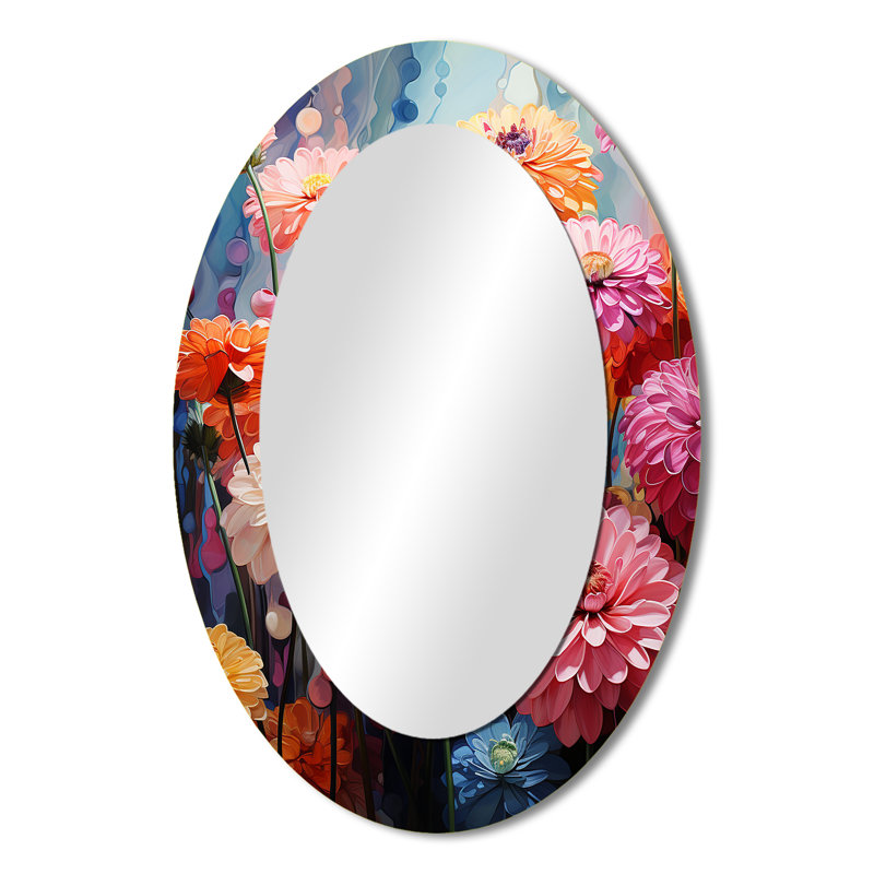 Miroir décoratif ovale floral sur métal, H 36 po x l 24 po