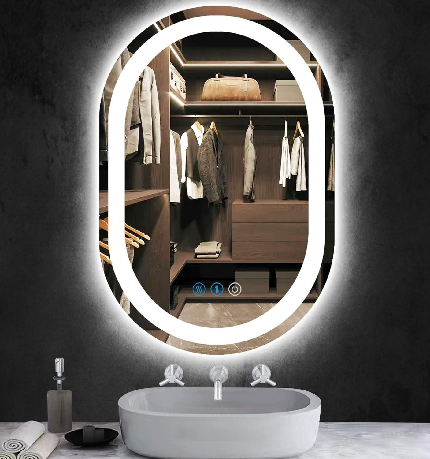 Ivy Bronx 24 X 36 Inch Oval Lighted Mirror For Bathroom Wall Oval Led ...