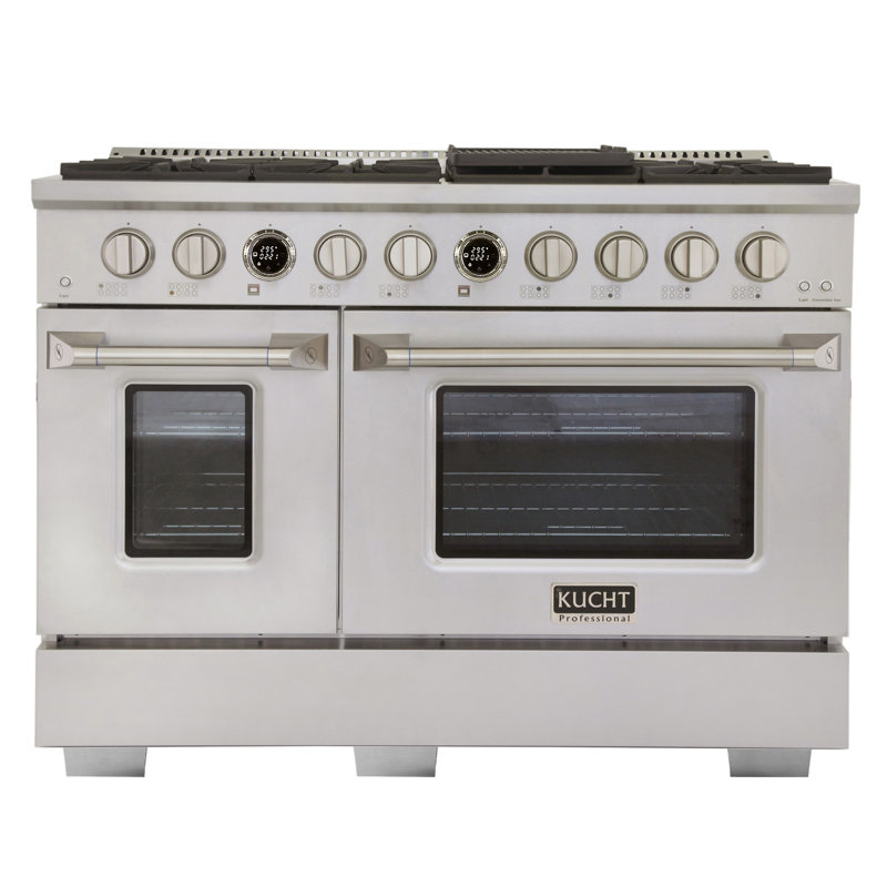 48 in. 6.7 cu. ft. 8 Burners Dual Fuel Range with Kucht Horus Thermostat, Stainless Steel, Liquid Propane