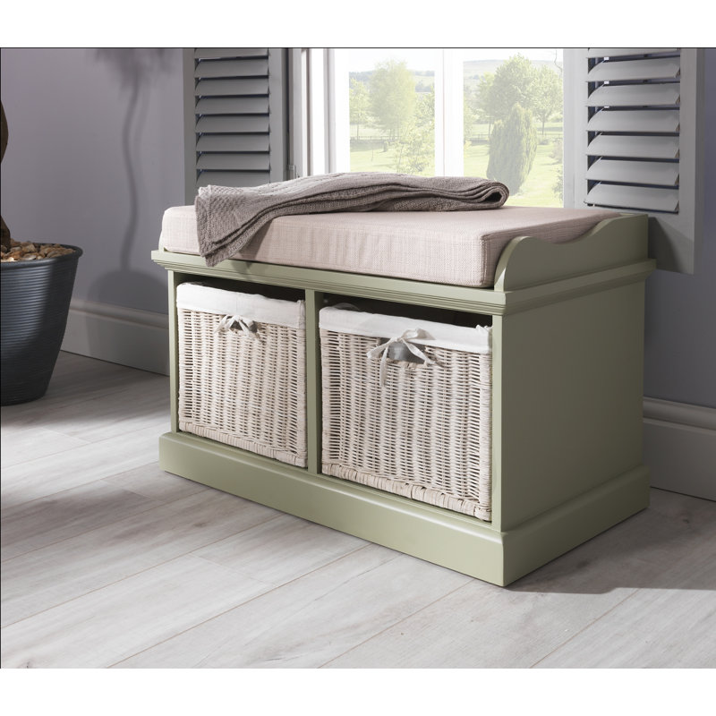 Bastogne Polyester Blend Upholstered Bench with Drawers, Sage Green, Cream, White