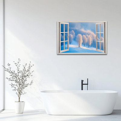 Large Canvas Wall Art Winter Window Scene, Snowy Forest Landscape Canvas Prints, Ready to Hang Winter Scene Wall Artwork for Living Room Bedroom Office Décor Poster 12x16 to 36x48, 24×32 Inches