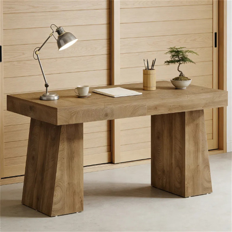 Bureau de direction moderne en bois de 55 pouces, bureau d'ordinateur de style Mid-Century avec double base trapézoïdale pour bureau à domicile, bureau, conférence