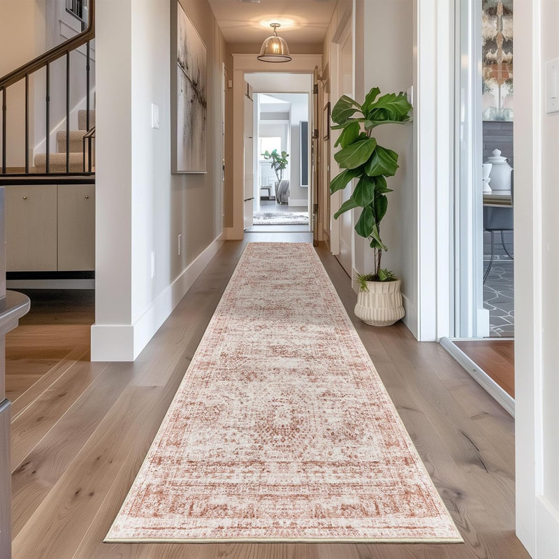 Tapis lavable rétro antidérapant (rose), Tapis de couloir 2 pi x 12 pi