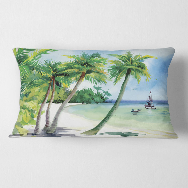 Beach with Palm Trees Rectangular Pillow Cover & Insert