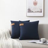 Square 100% Cotton Faux Leather Strap Throw Pillow Cover
