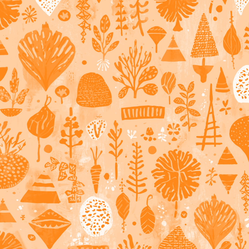 Tapis de bain illustré d'une illustration botanique abstraite, 24 po L x 17 po L, Orange moyen / blanc