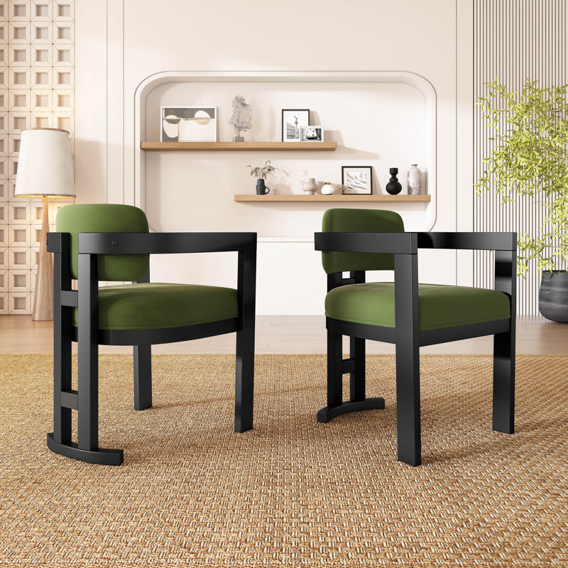 Chuang Upholstered Wood Dining Chairs, Black/Green, 2