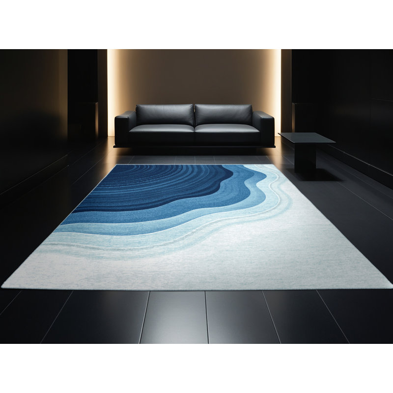 Tapis arc contemporain gris à motifs lavables à la machine, Carré 5 pi