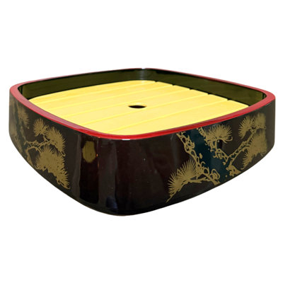 Rouge foncé avec plateau de service à sushi Bonsai Art - plateau carré de Sashimi et plat de fruits de mer, plateau en plastique laqué japonais pour les mariages, les fêtes, les barbecues et les événements avec compartiment à glace - grand (11,5 p