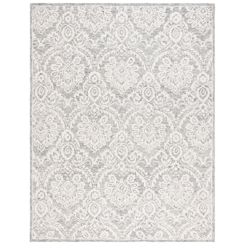 Blossom Hand Tufted Wool And Cotton With Latex Damask Rug, Rectangle 8' x 10'