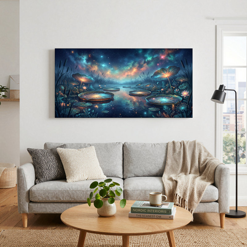 Ensemble de 1 tableau sur toile « Étang étoilé », L 58 po x H 28 po, Toile tendue