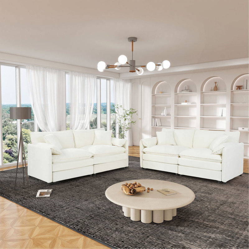 Ensemble de canapé surdimensionné de luxe surdimensionné à 2 sièges profonds, 2 pièces de canapé causeuse, ensemble de canapé en chenille moderne et confortable pour un bureau de salon avec 4 coussins, combinaison de bricolage