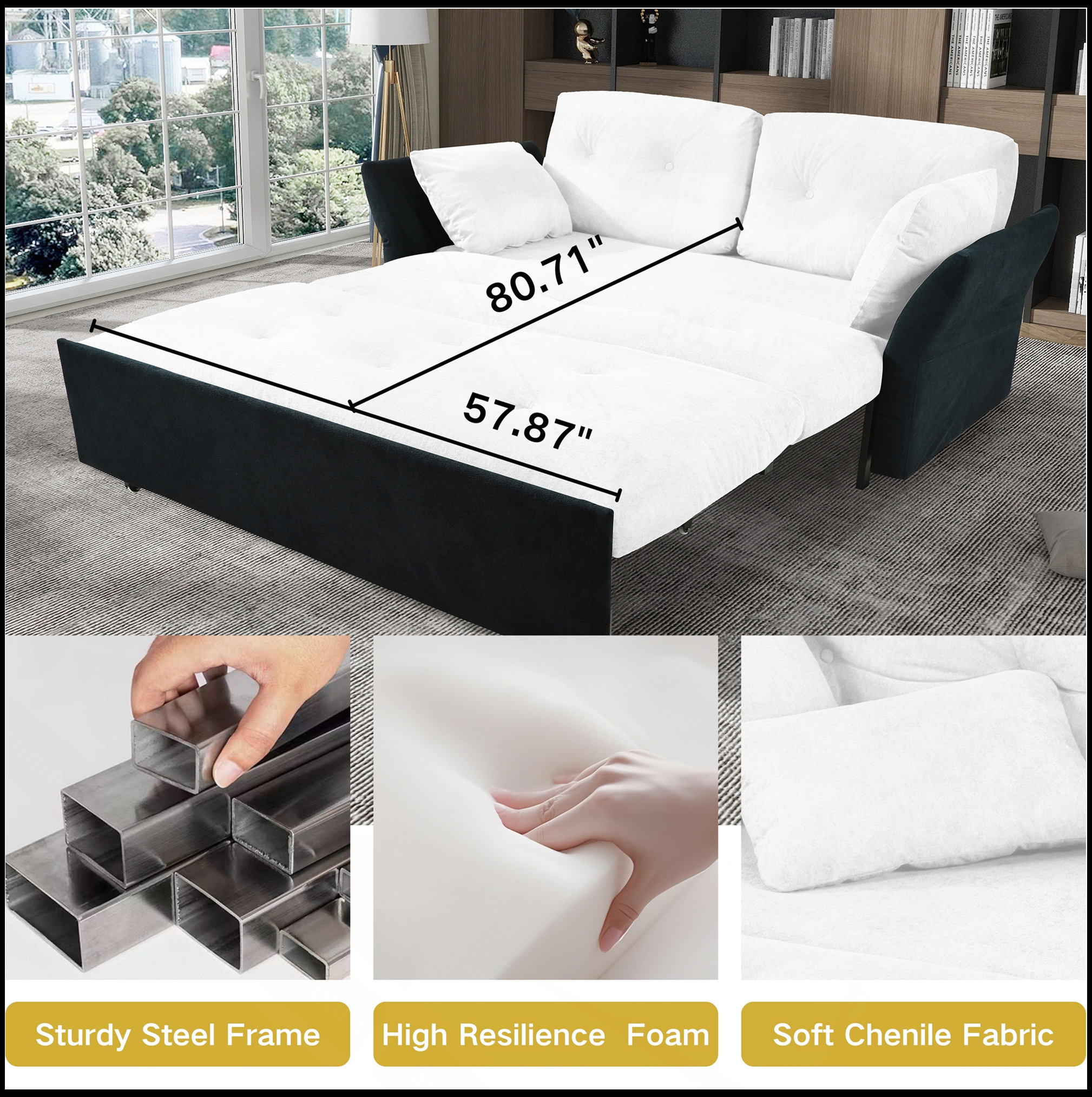 Hokku Designs Convertible Pull Out Sofa Bed Queen Size, 3-In-1 ...