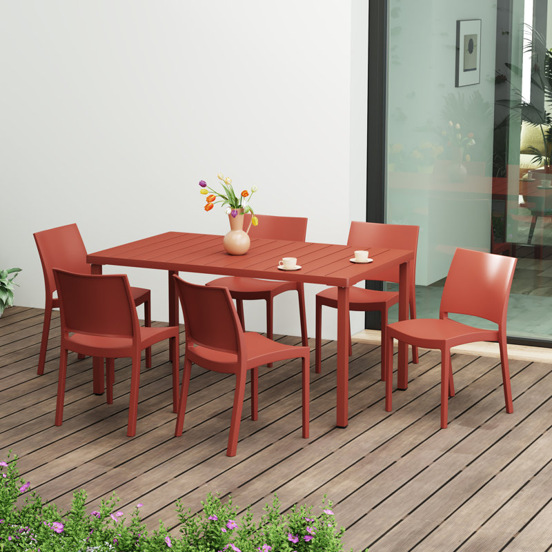 Ensemble de salle à manger rectangulaire pour 6 personnes, Rouge