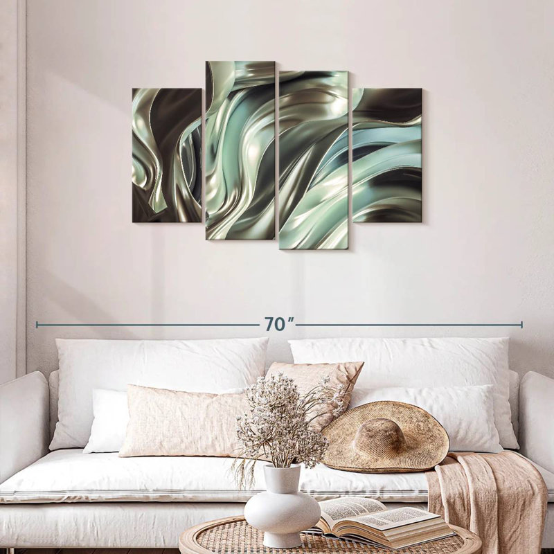 Avery Glossy Silver Fabric Abstract, 27" H x 43" W