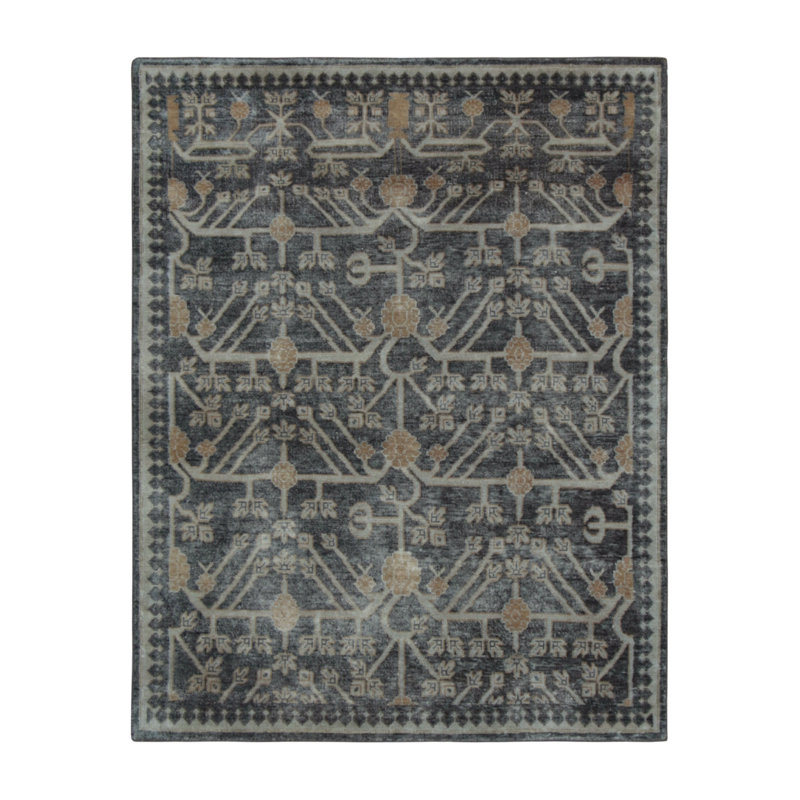 Rug & Kilim’S Khotan-Inspired Rug In Cool Gray And Ice Blue Geometric-Florals