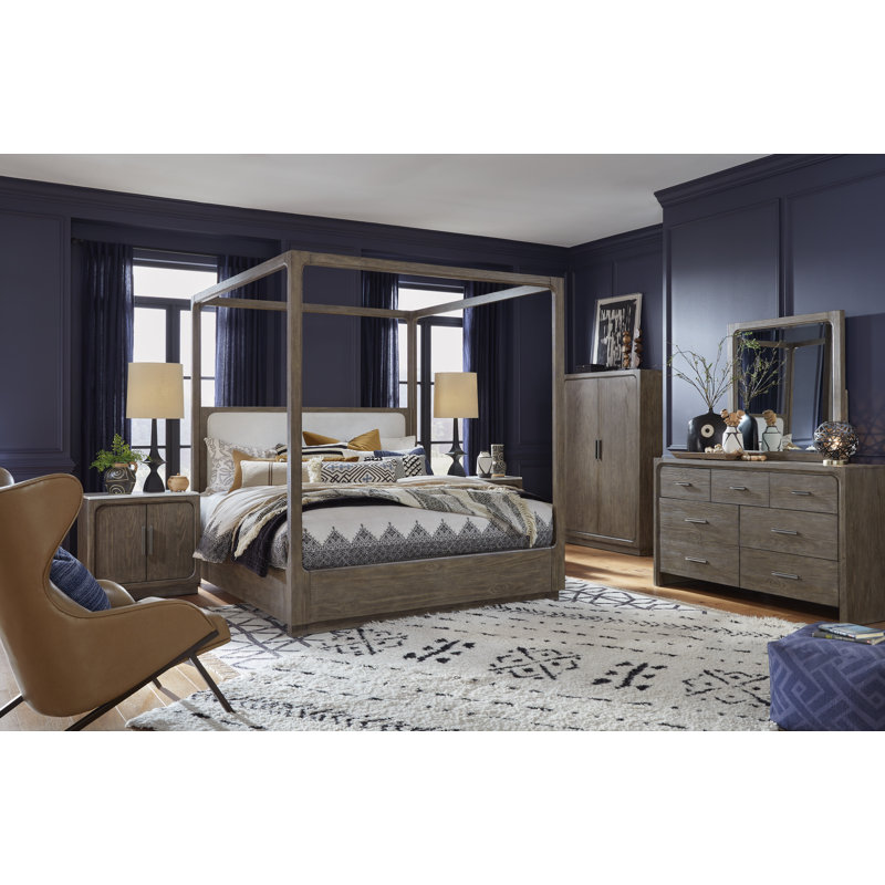 Grand lit tapissier avec commode Hien, 3 Pcs: Bed, Dresser, Mirror, Grand