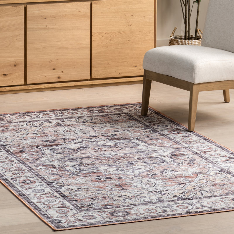 Joslyn SpinClean Traditional Floral Machine Washable Area Rug, Round 6'
