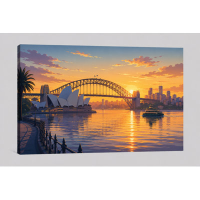 Grande toile d'art portuaire de Sydney, pont, coucher de soleil, toile pour salon, bureau, chambre à coucher, bord de mer, impression sur toile 24 x 36 pouces - prête à être accrochée