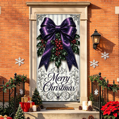 Décoration de Noël 35 x 72 pouces - Rideau de porte de Noël - Décoration murale et de porte pour le jour de Noël - Décoration pour les fêtes et les fêtes