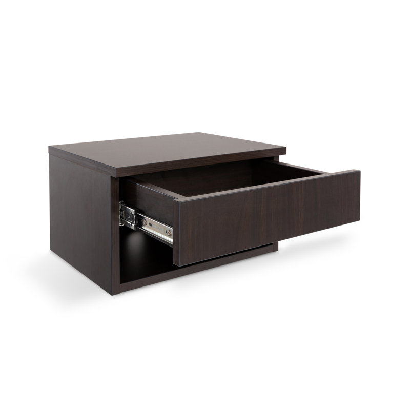 Ettore 15.7" Modern Matte Dark Brown Floating Nightstand, Wall-Mounted Bedside Table with 1-Drawer and Open Cubby Storage Space for Bedroom