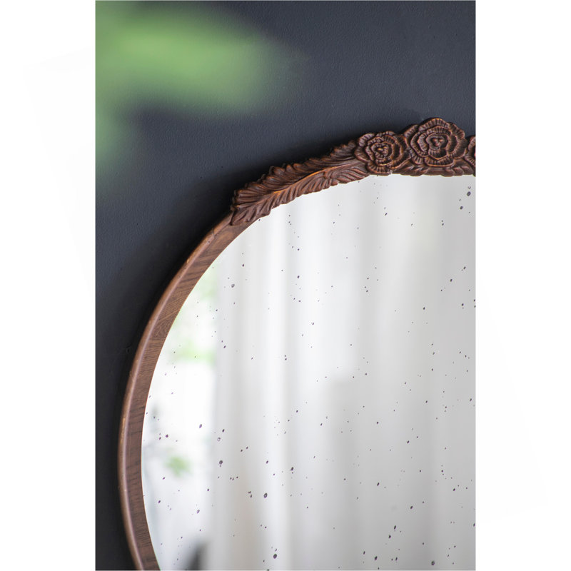 Cadre de miroir antique rond 30 "x 30" sculpté à la main rose, miroir mural pour espace de vie, salle de bain, décoration murale pour hall d'entrée