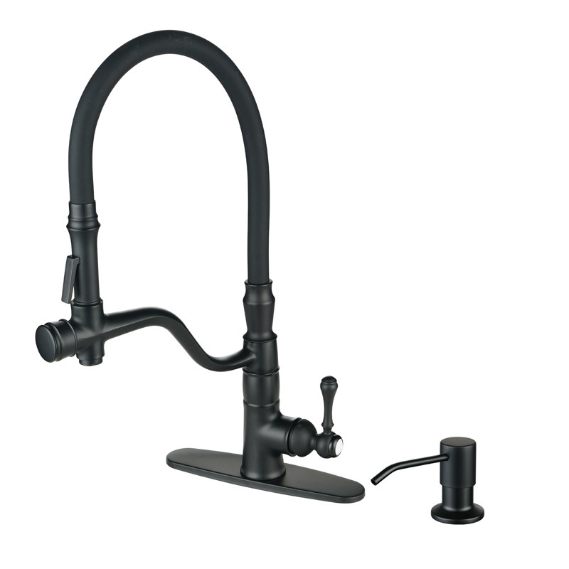 Kitchen Faucet With Pull Down Sprayer, Dual Function Sink Faucet In Black With Soap Dispenser, Matte Black