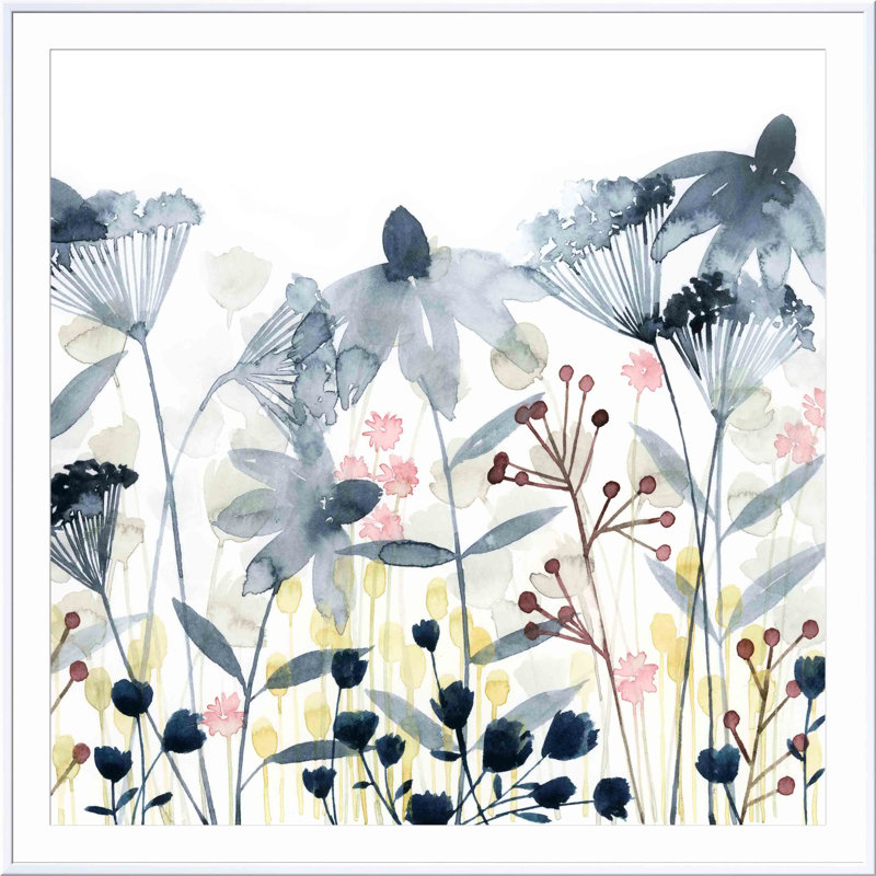 «Layered Gardens II» par Grace Popp - peinture encadrée, H 24 po x l 36 po, Blanc