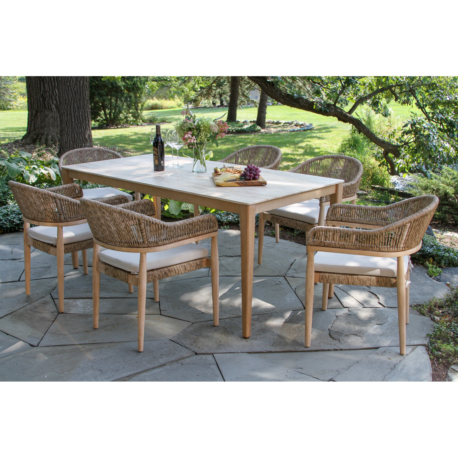 Posey Antique Wash Eucalyptus & Beige Cable Wicker Dining Chair, Natural Wood