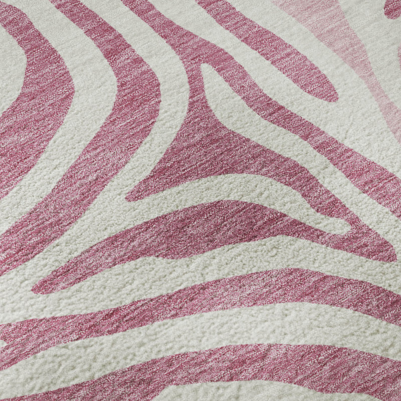 Tapis à imprimé animal de qualité supérieure lavable à la machine Villers, Rose, 10 pi x 14 pi