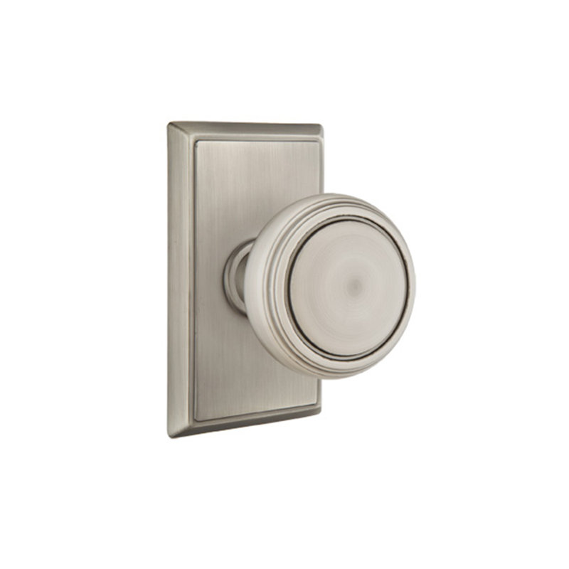 Ensemble de faux boutons Emtek avec rosette rectangulaire et bouton Norwich, Étain