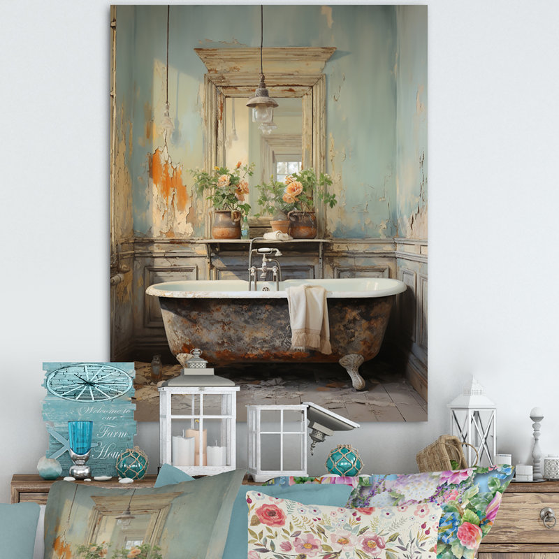 Davino Bathroom Vintage Charm II - Art mural de salle de bain pour le salon, Toile tendue, H 44 po x l 34 po x P 1,5 po