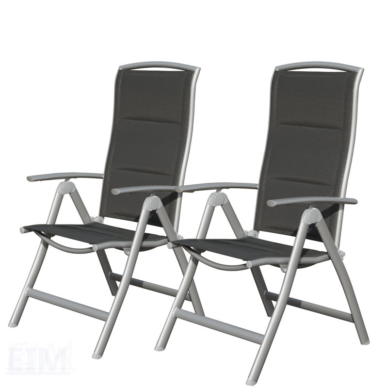 Ensemble de 2 chaises de patio pliantes pour l'extérieur, inclinables en aluminium pour le jardin, le camping et la piscine, dossier haut réglable avec siège rembourré doux, gris foncé