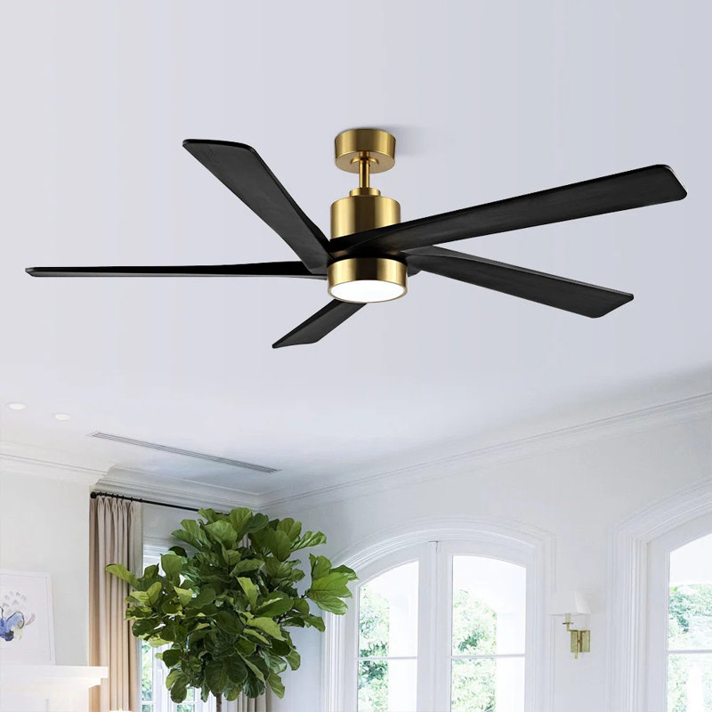 Ventilateur de plafond standard à DEL à 5 pales Athanafis avec télécommande et ensemble d'éclairage inclus, Noir, 64", Noir